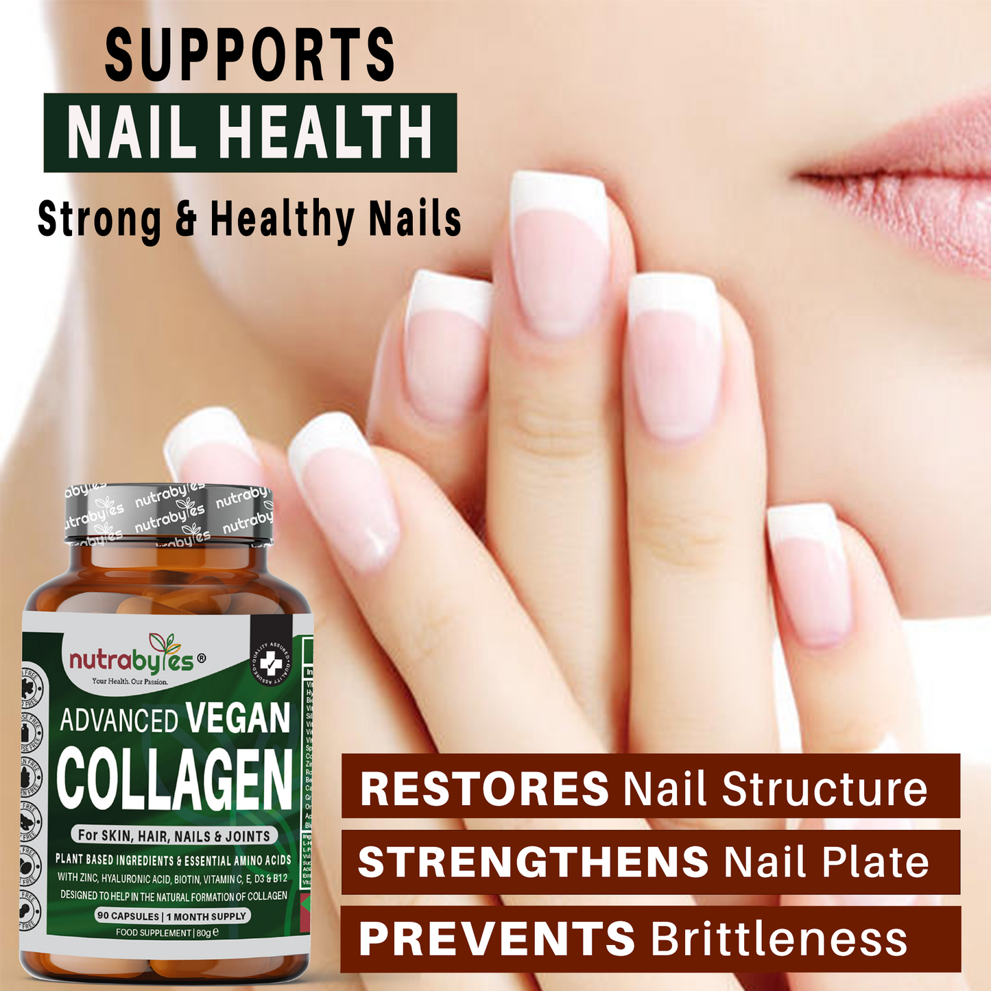 Advanced Vegan Collagen | Plant-Based Ingredients Including Essential Amino Acids | 90 Capsules | 1 Month | Hair, Skin, Nails and Joints | Collagen Supplements for Men & Women