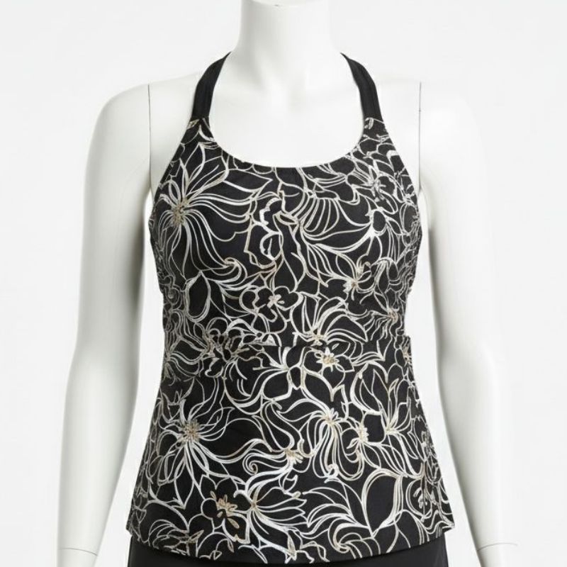 Ladies Swim Top Black Floral