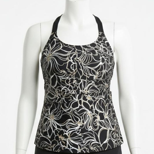 Ladies Swim Top Black Floral