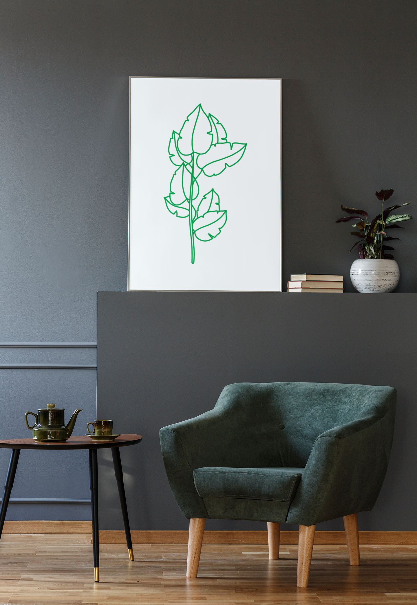 Swiss Cheese Stem Boho Green Boho Hippie Simple Home Wall Decor Print