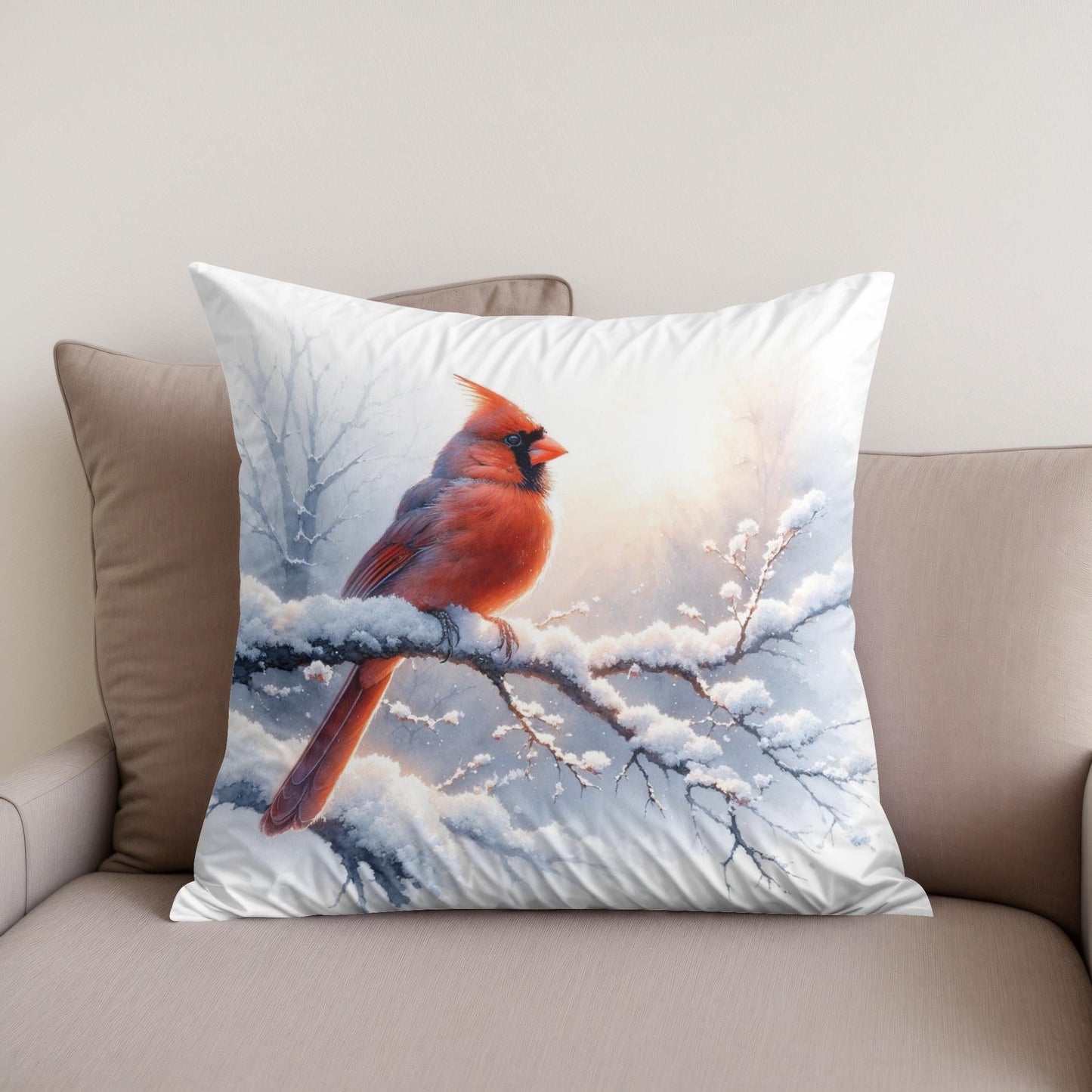 Cardinal's Winter Morning Cotton Cushion