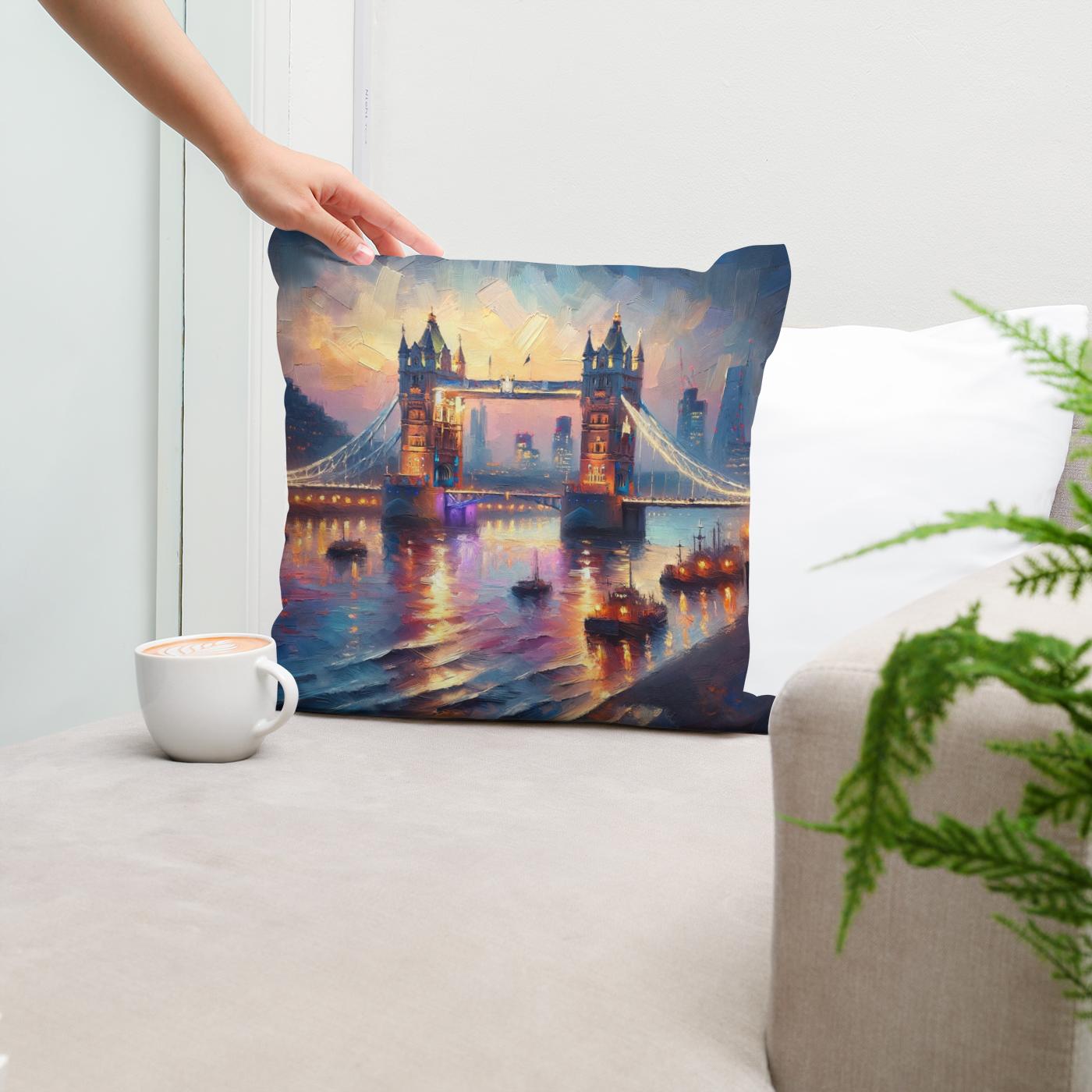 London Tower Bridge Twilight Impression Cotton Cushion