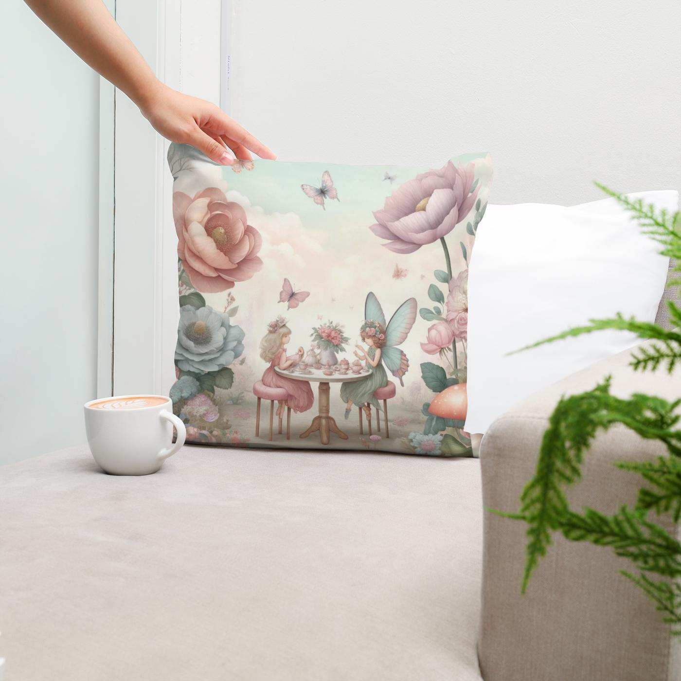 Fairy Garden Tea Party Cotton Cushion