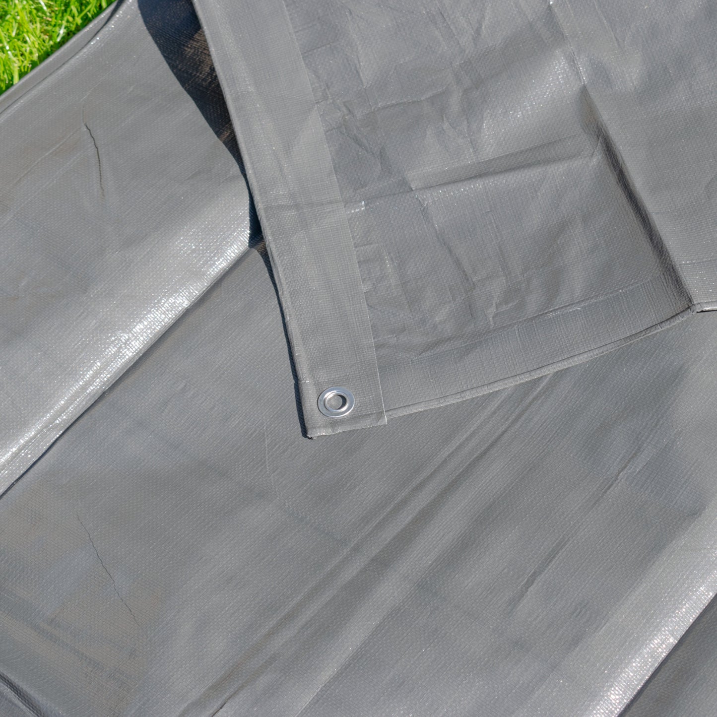 Grey L-Grade Tarpaulin with 10 x 6" Bungee Balls (Black) and 10 x Screw Type Tarp Clips