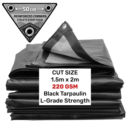 Black/Silver L-Grade Tarpaulin 1.5m x 2m