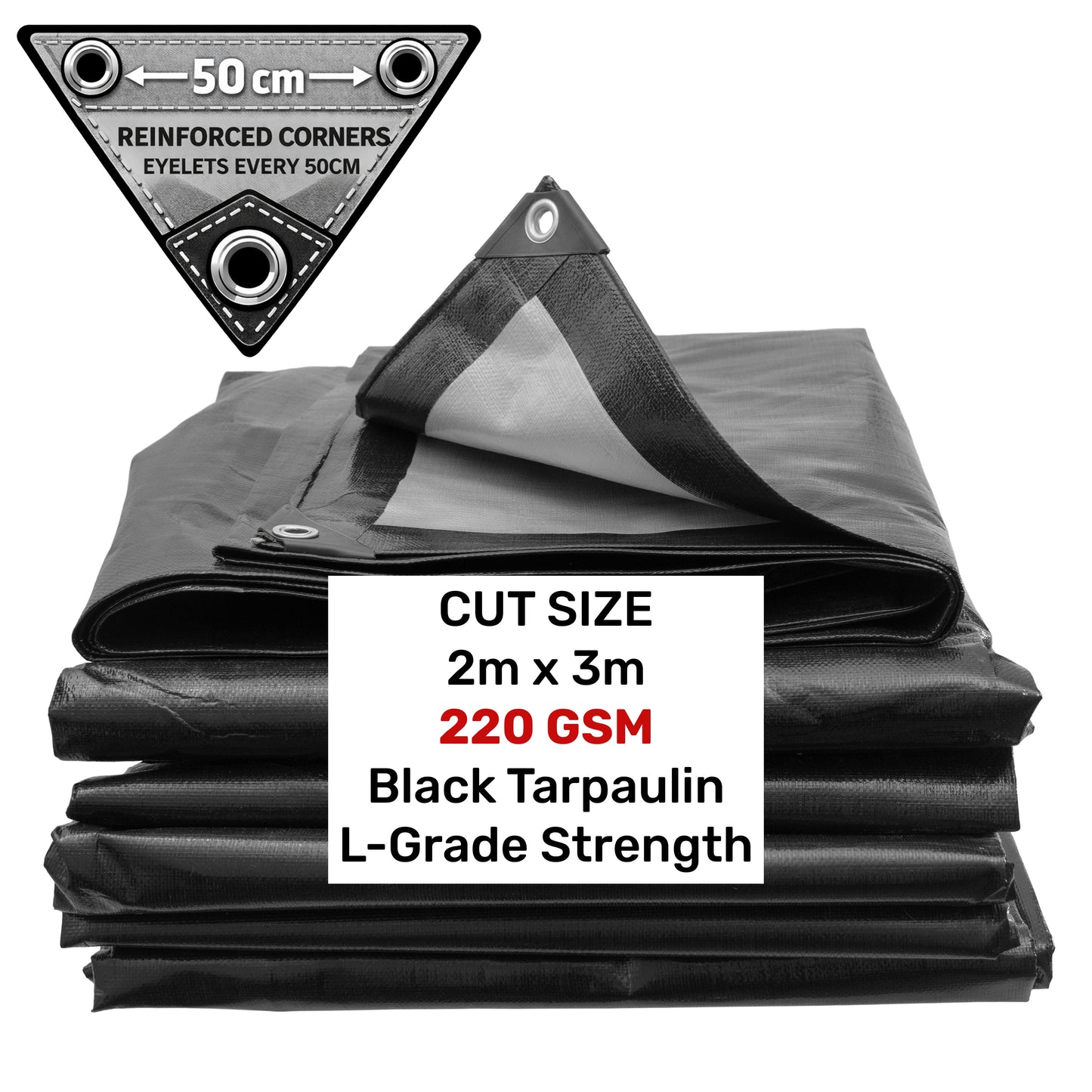 Black/Silver L-Grade Tarpaulin 2m x 3m