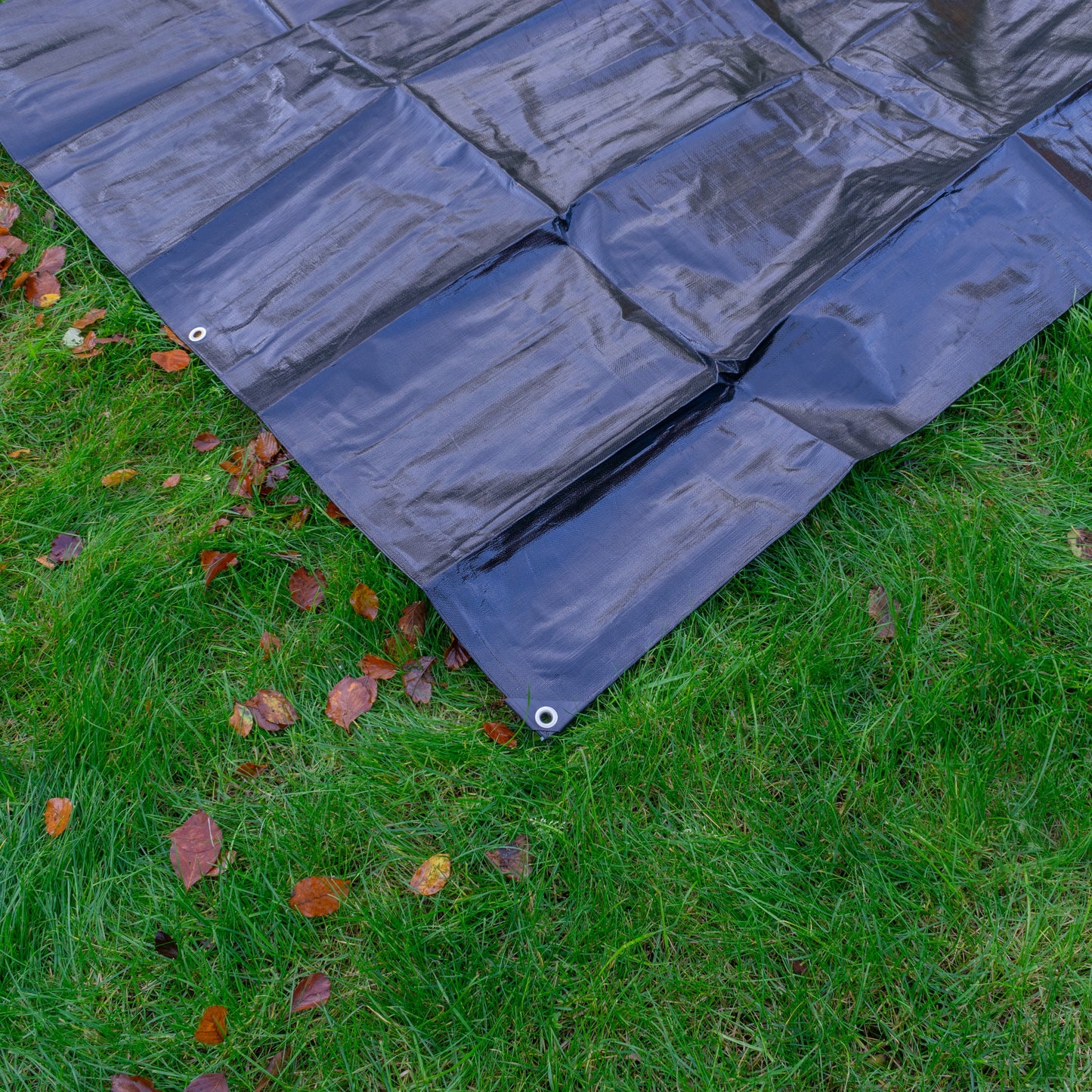 Black/Silver L-Grade Tarpaulin with 10 x 6" Bungee Balls (Black) and 10 x Screw Type Tarp Clips