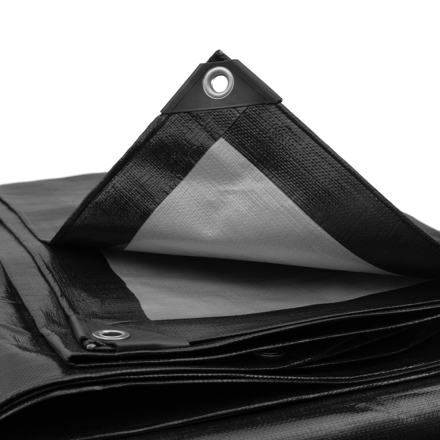 Black/Silver L-Grade Tarpaulin with 20 x 6" Bungee Balls (White)