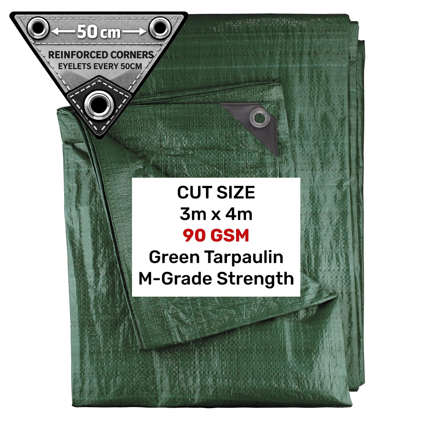 Green M-Grade Tarpaulin 3m x 4m