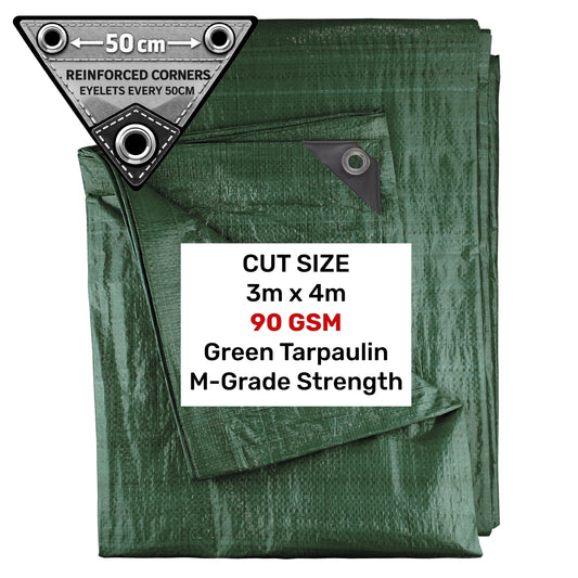 Green M-Grade Tarpaulin 3m x 4m