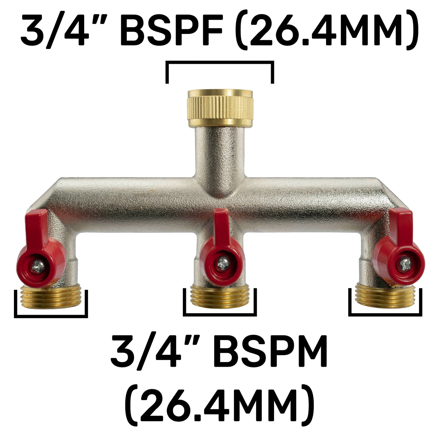 Three Way Tap Splitter Brass 3/4" BSP