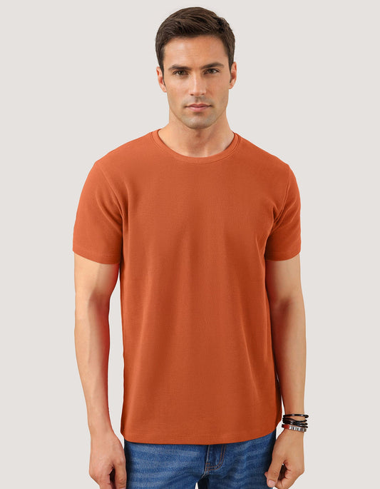Fiery Rust Textured Cotton T-Shirt