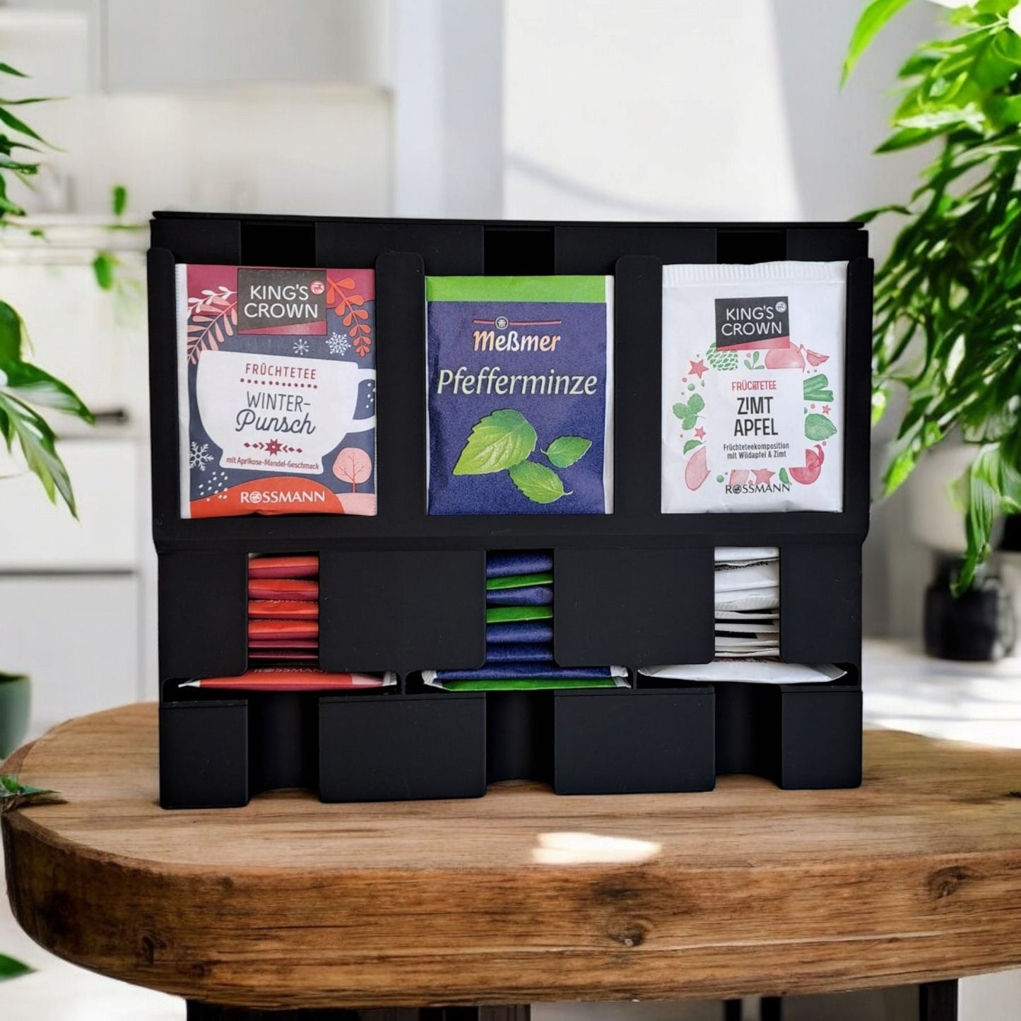 Modern Tea Organizer: 3-Slot 3D Printed Tea Dispenser