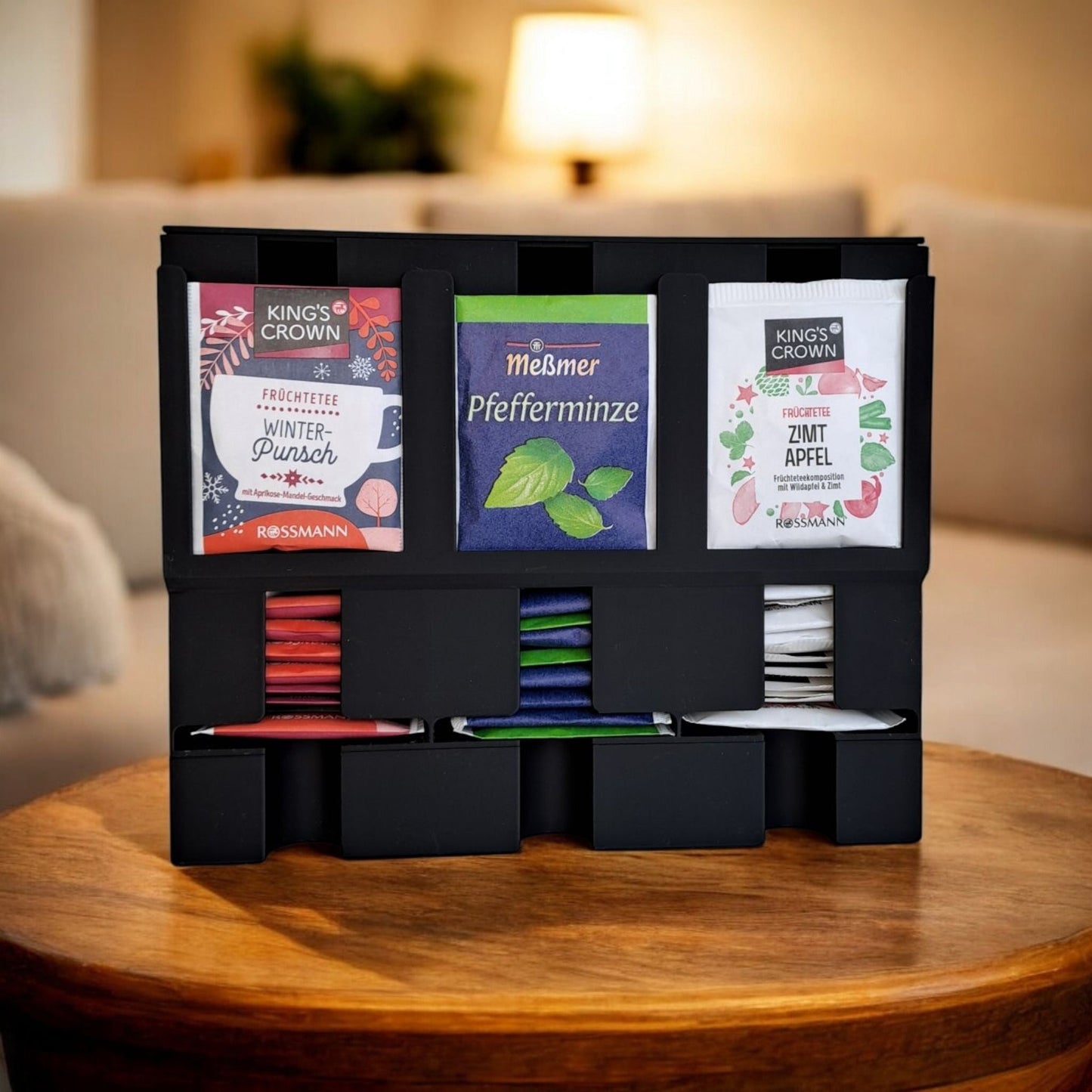 Modern Tea Organizer: 3-Slot 3D Printed Tea Dispenser