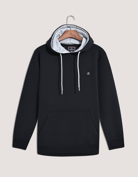 Black Plain Pullover Fleece Hoodie