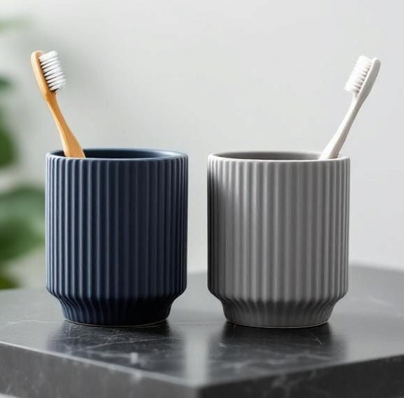 Ribbed Design Toothbrush Cups - Set of Two
