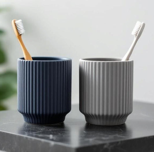 Ribbed Design Toothbrush Cups - Set of Two
