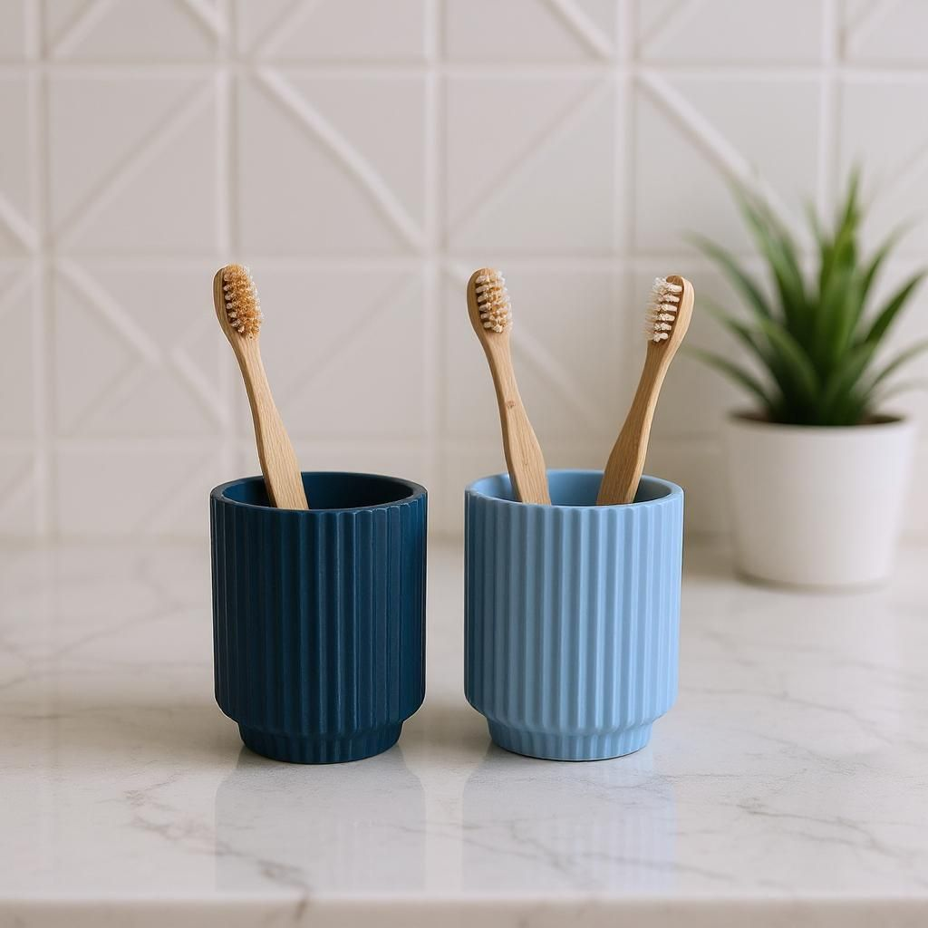 Ribbed Design Toothbrush Cups - Set of Two