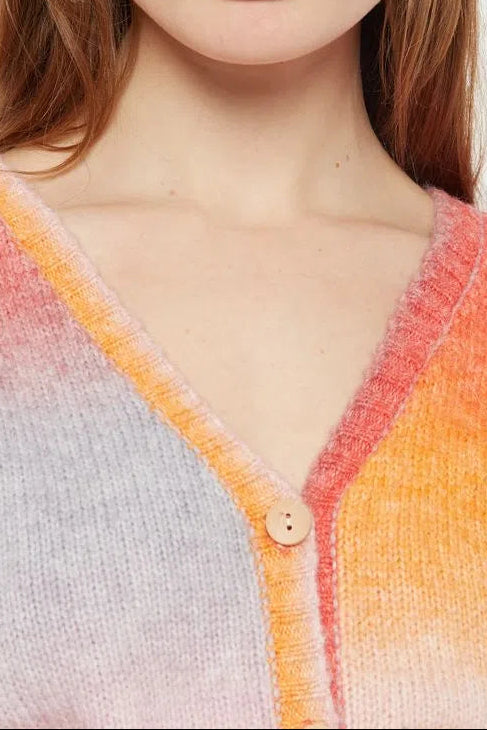 Louche Thao V Neck Space Dyed Cardigan in Orange