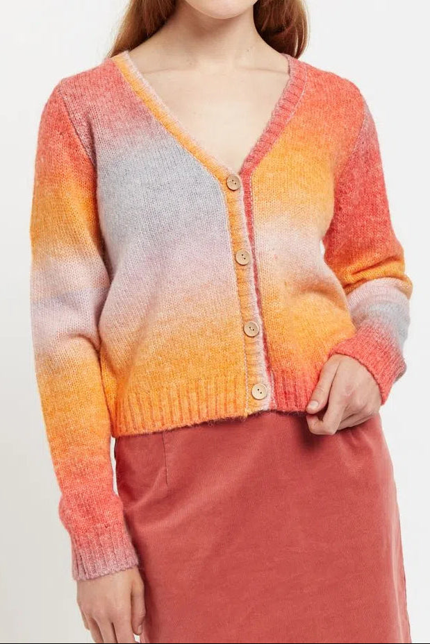 Louche Thao V Neck Space Dyed Cardigan in Orange