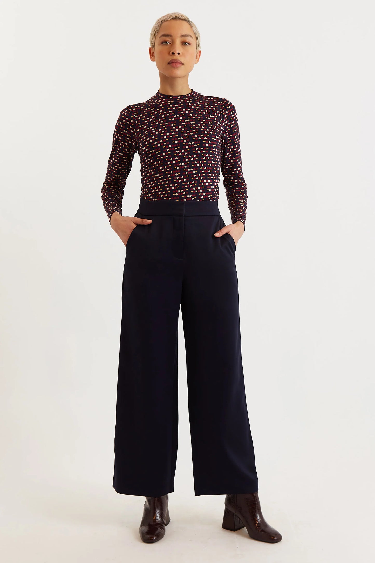 Tilde Sustainable Satin Back Crepe Wide Leg Trousers - Navy