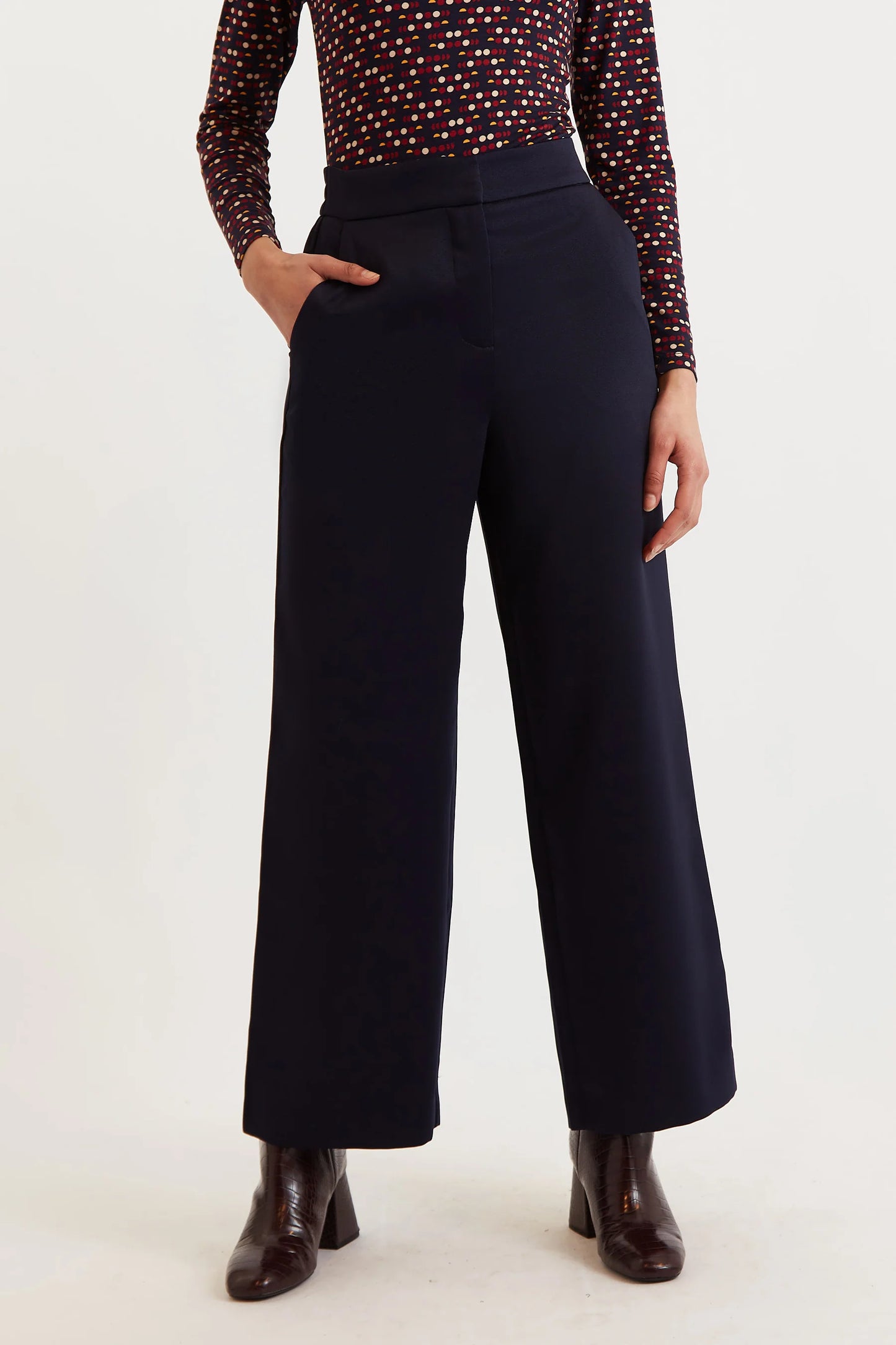 Tilde Sustainable Satin Back Crepe Wide Leg Trousers - Navy