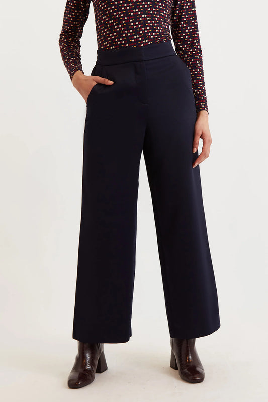 Tilde Sustainable Satin Back Crepe Wide Leg Trousers - Navy