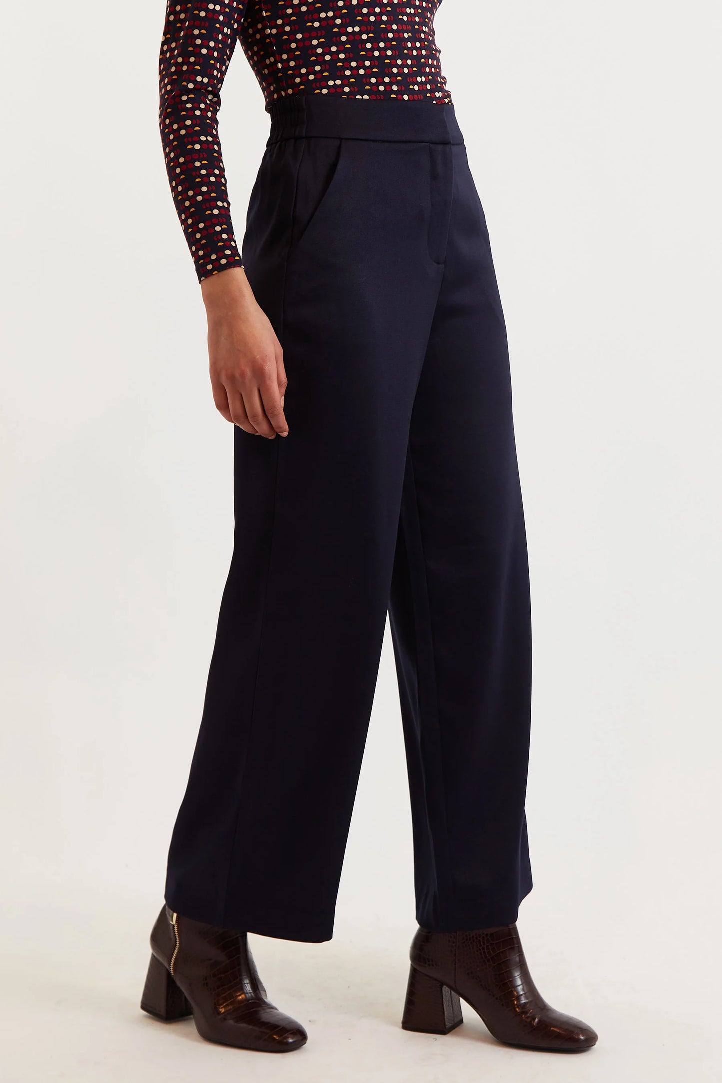 Tilde Sustainable Satin Back Crepe Wide Leg Trousers - Navy
