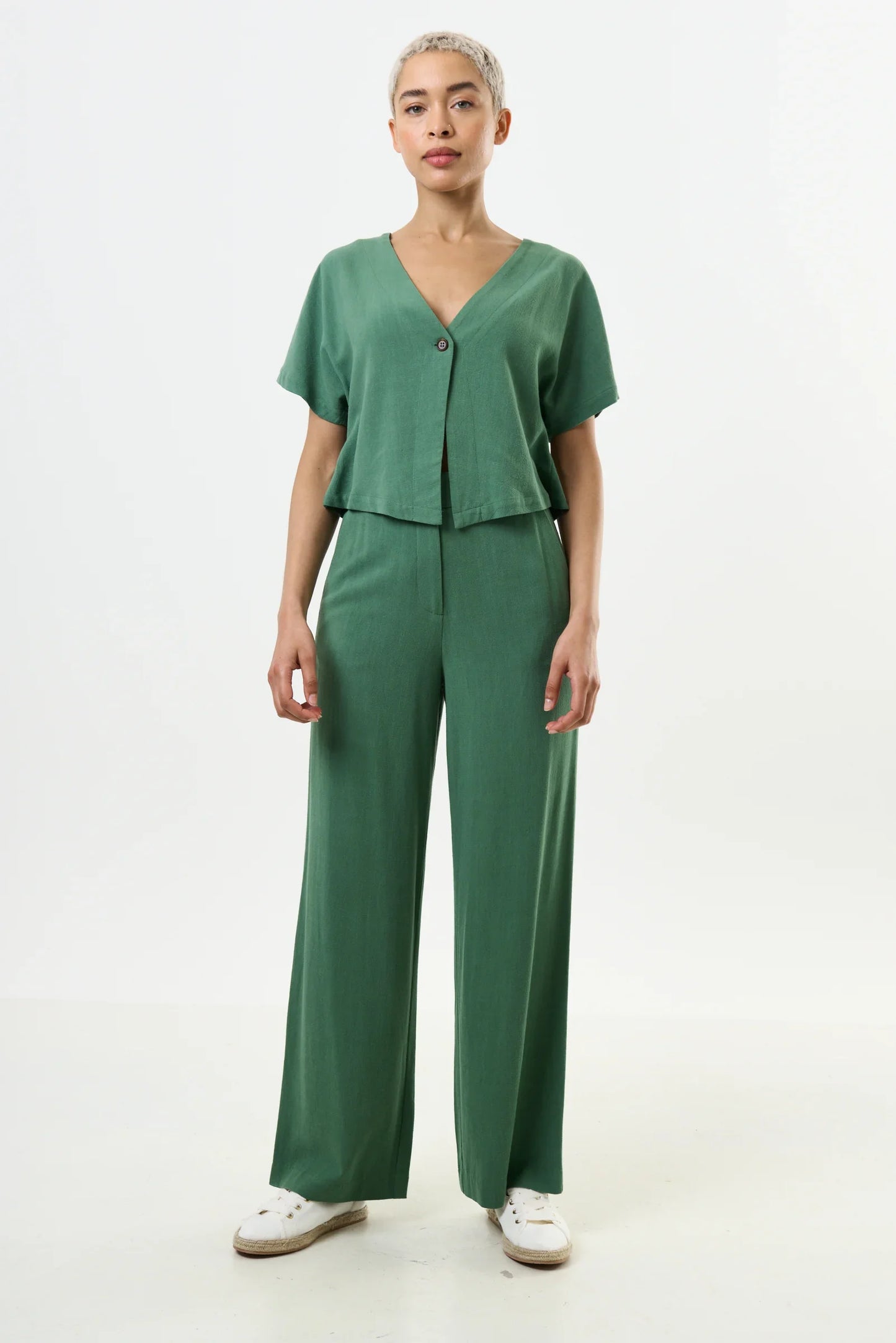 Tilde Linen Mix Wide Leg Trousers - Green