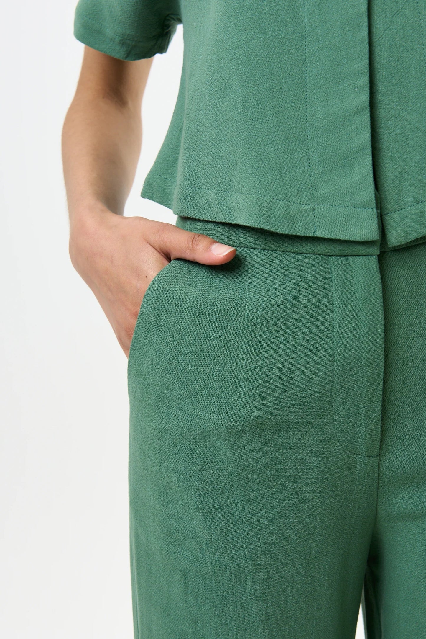 Tilde Linen Mix Wide Leg Trousers - Green