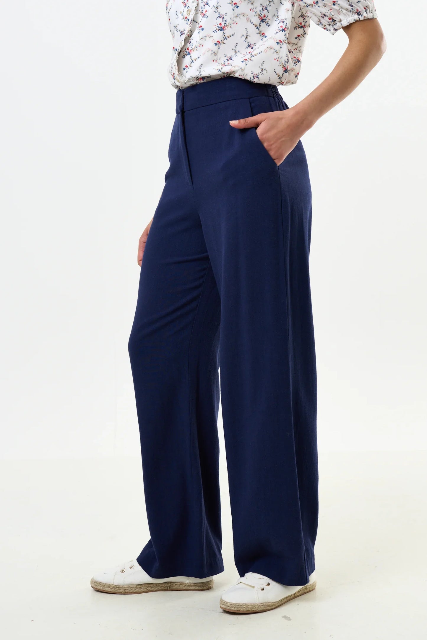 Tilde Linen Mix Wide Leg Trousers - Navy