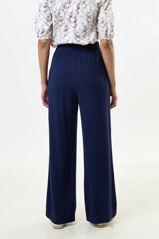 Tilde Linen Mix Wide Leg Trousers - Navy