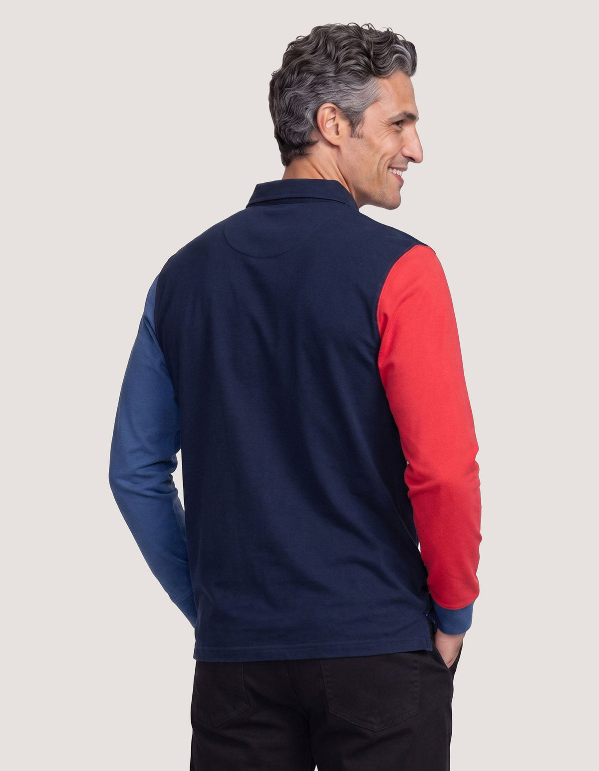 Navy and Red Colour Block Rugby Shirt
