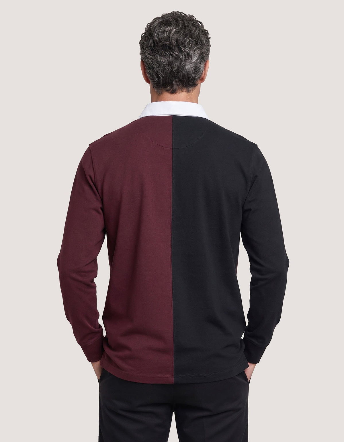 Black and Maroon Colour Block Rugby Shirt
