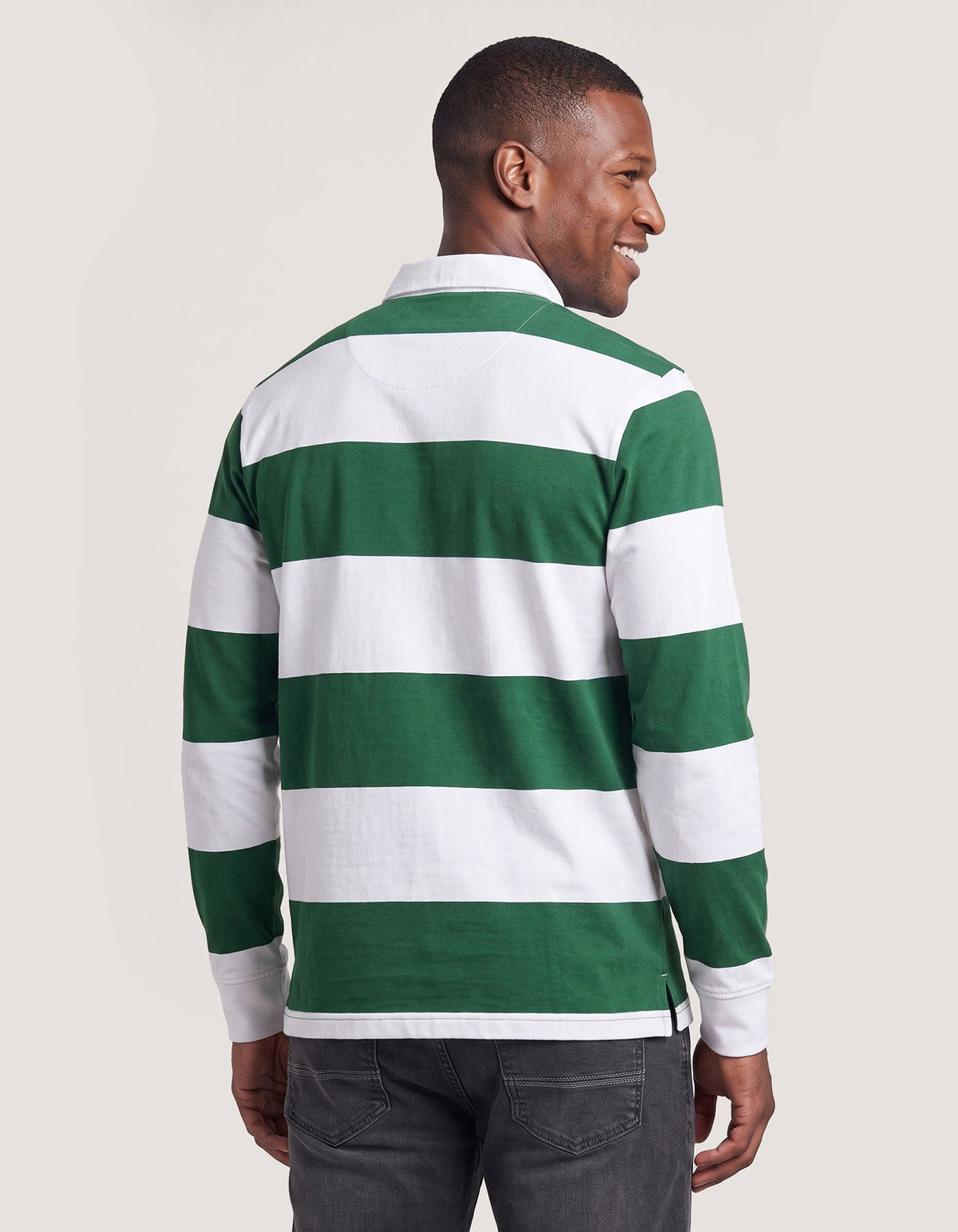 White and Green Striped Rugby Shirt
