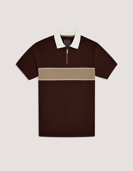 Brown Zip Neck Polo Shirt