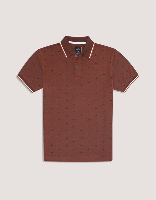 Rust Printed Cotton Polo Shirt