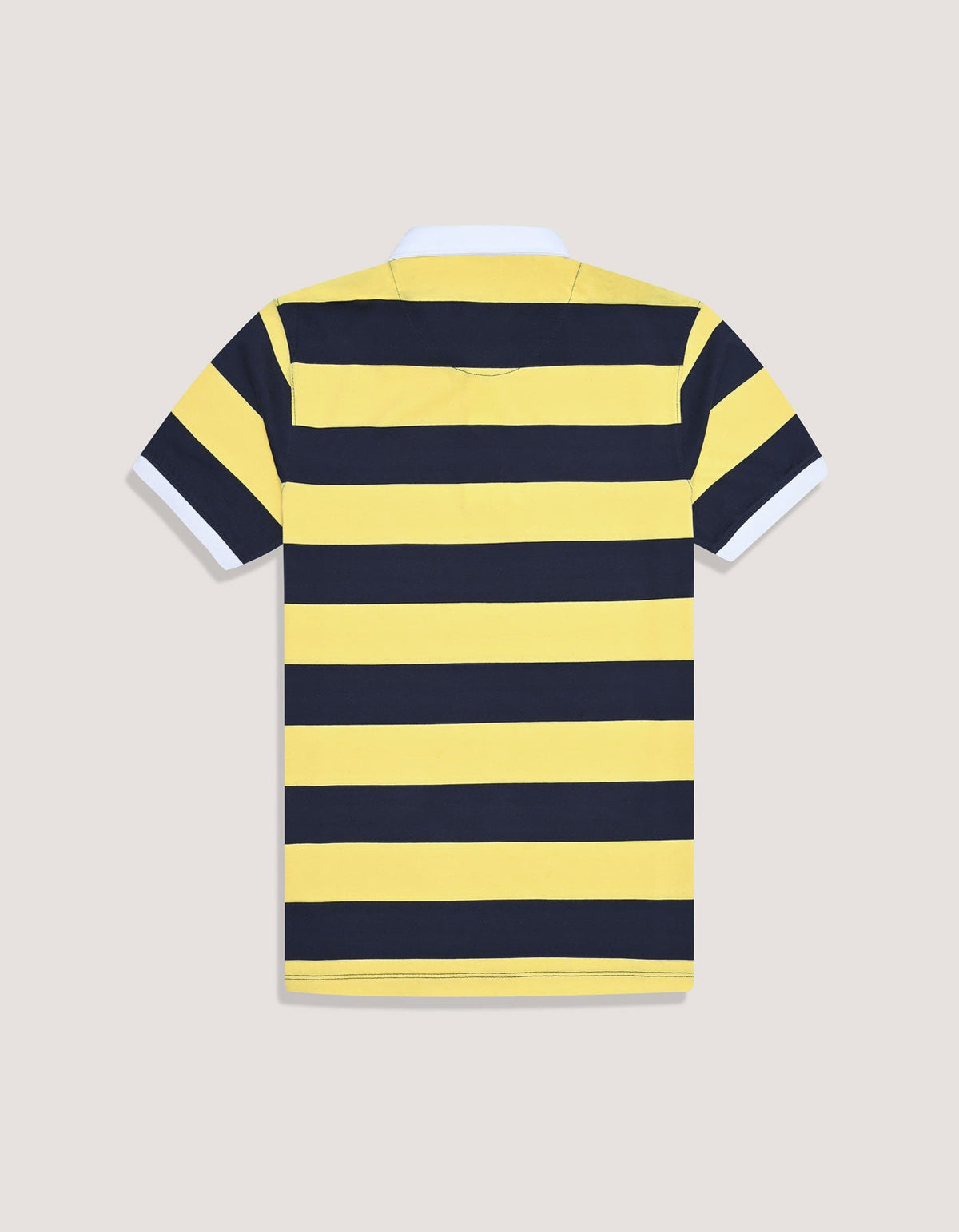 Yellow Striped Contrast Collar Cotton Polo Shirt