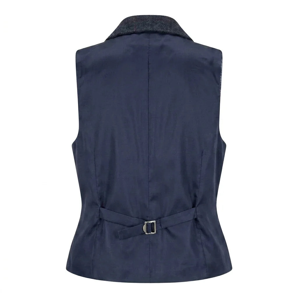 TPW-32 - Women's Navy Wool Blend Tweed Blazer Waistcoat