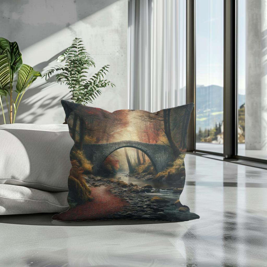 Autumn Bridge Solitude Cotton Cushion