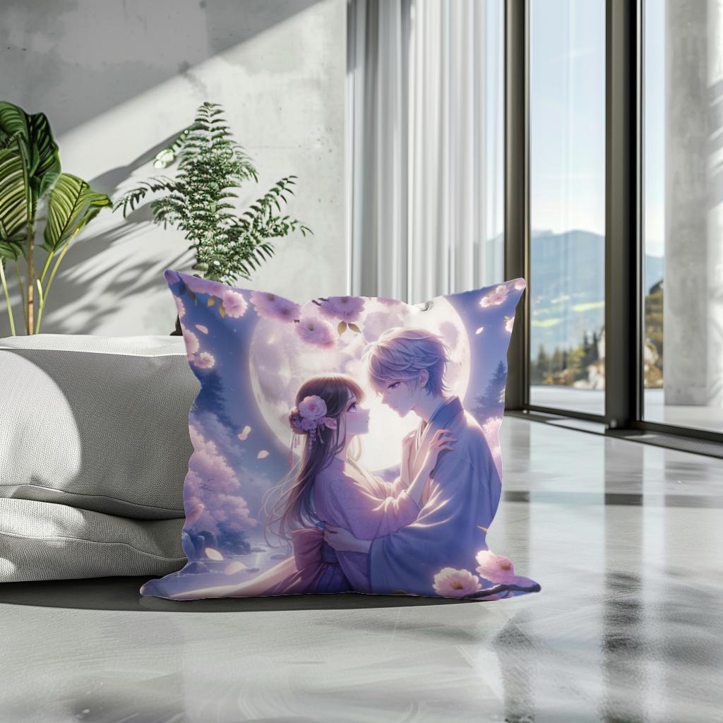 Moonlit Blossom Embrace Cotton Cushion