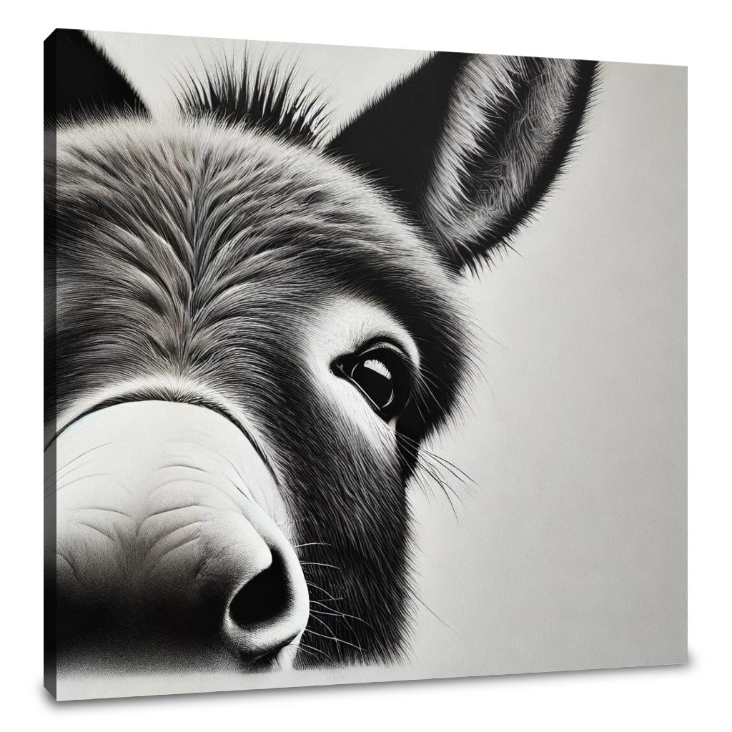 Curious Donkey Peeking Canvas