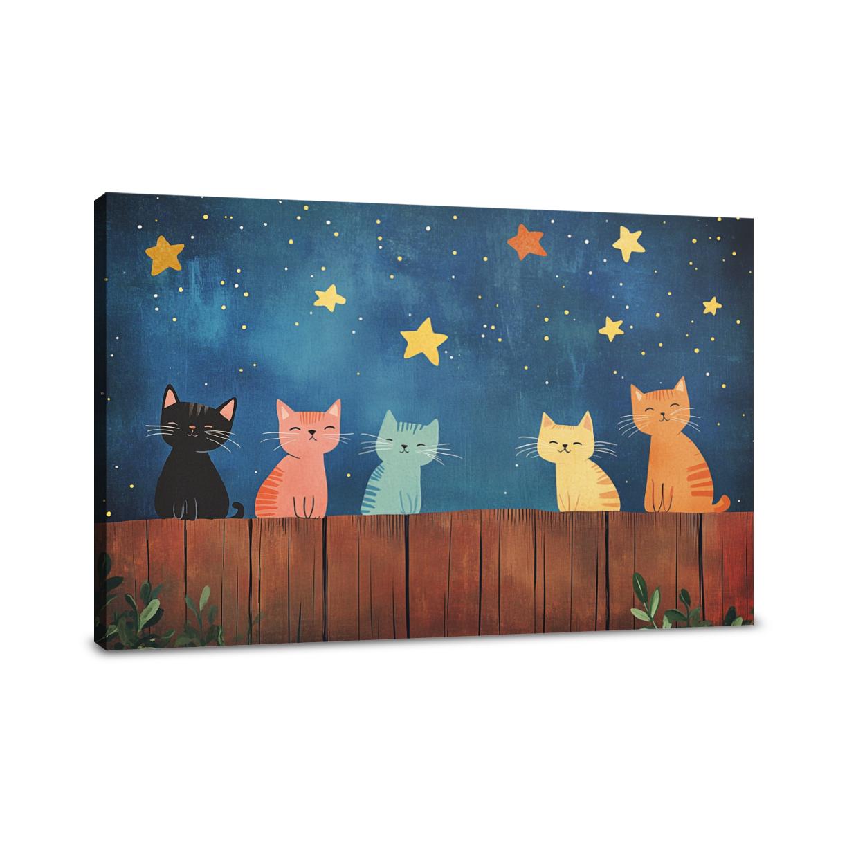 Meowing Cats Night Canvas