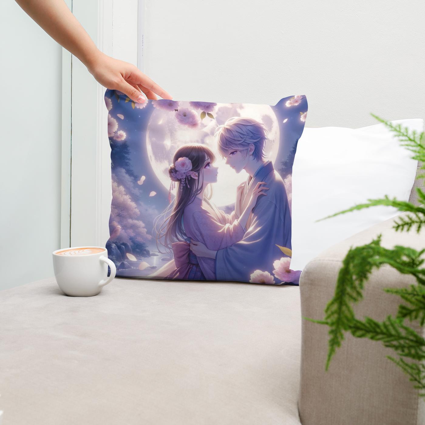 Moonlit Blossom Embrace Cotton Cushion
