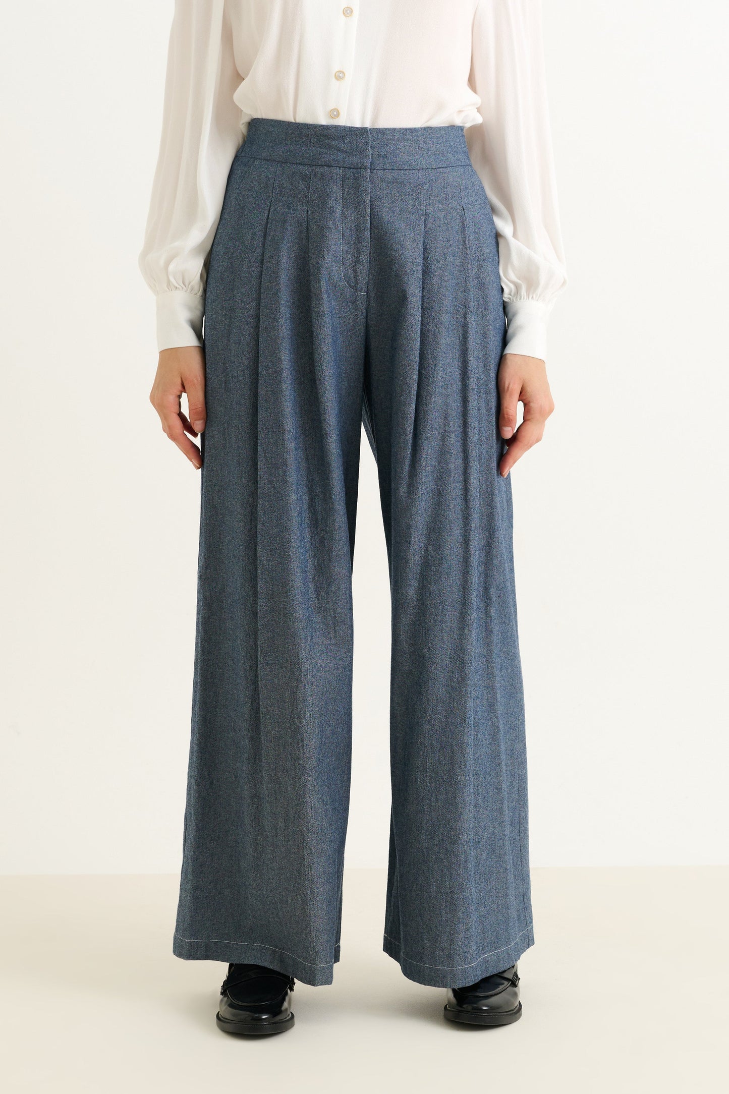 Tyler Chambray Wide Leg Trouser - Dark Grey
