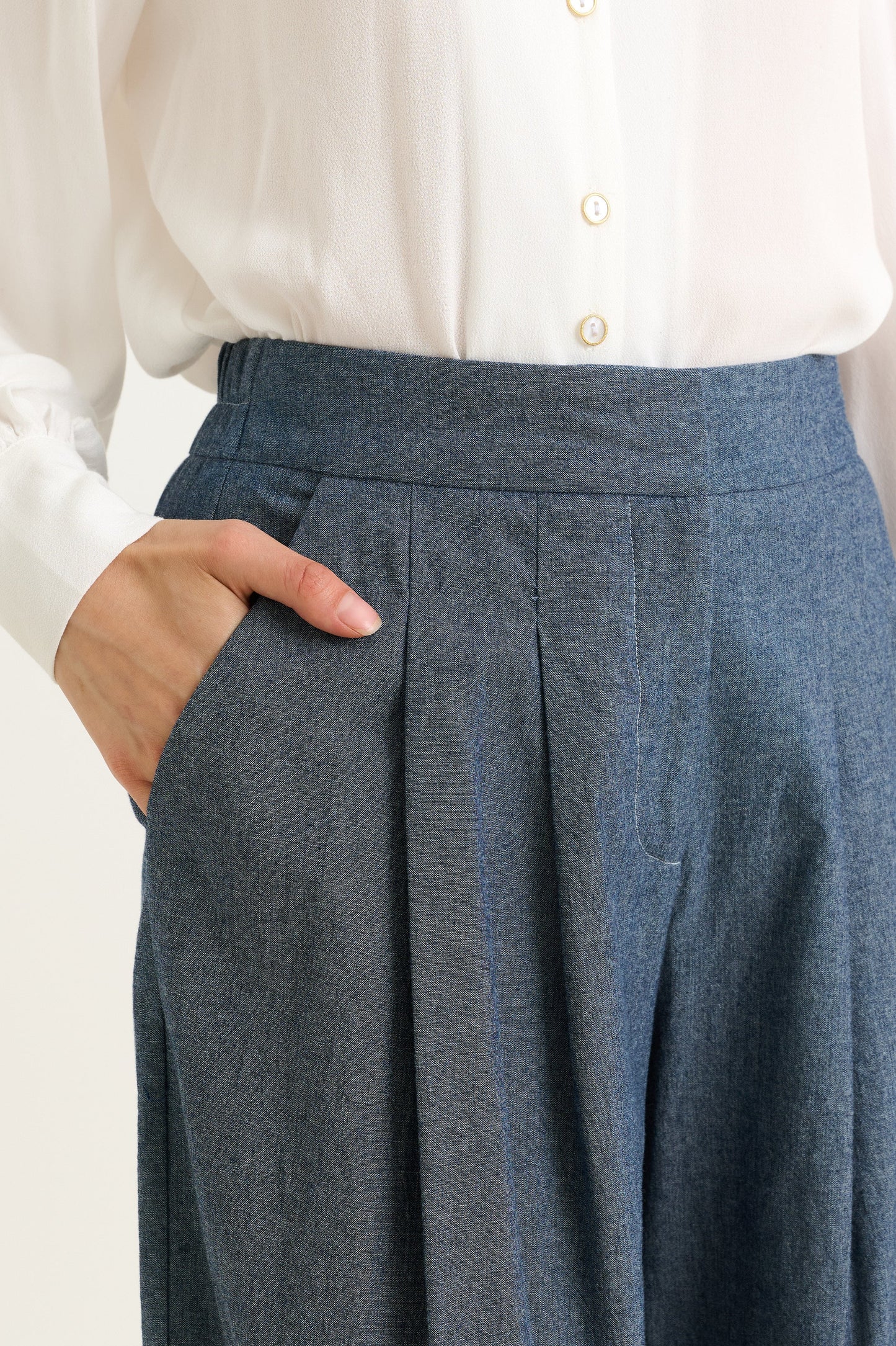 Tyler Chambray Wide Leg Trouser - Dark Grey