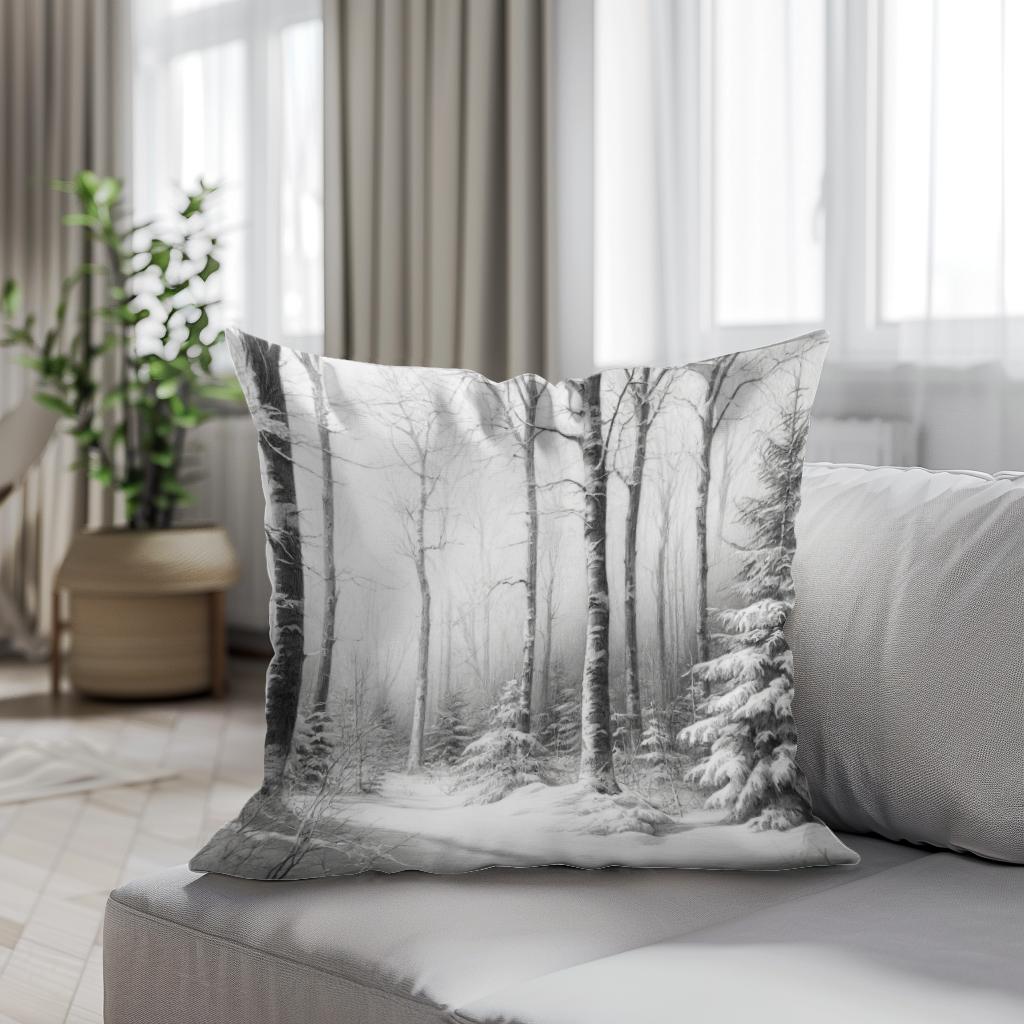 Winter's Quiet Sketch Cotton Cushion