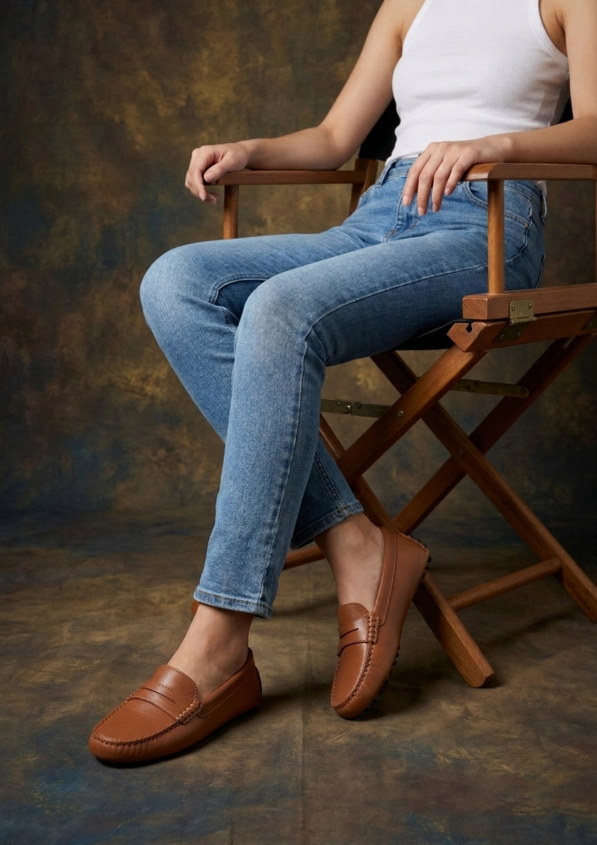 Women's Penny Driving Loafers, tan leather