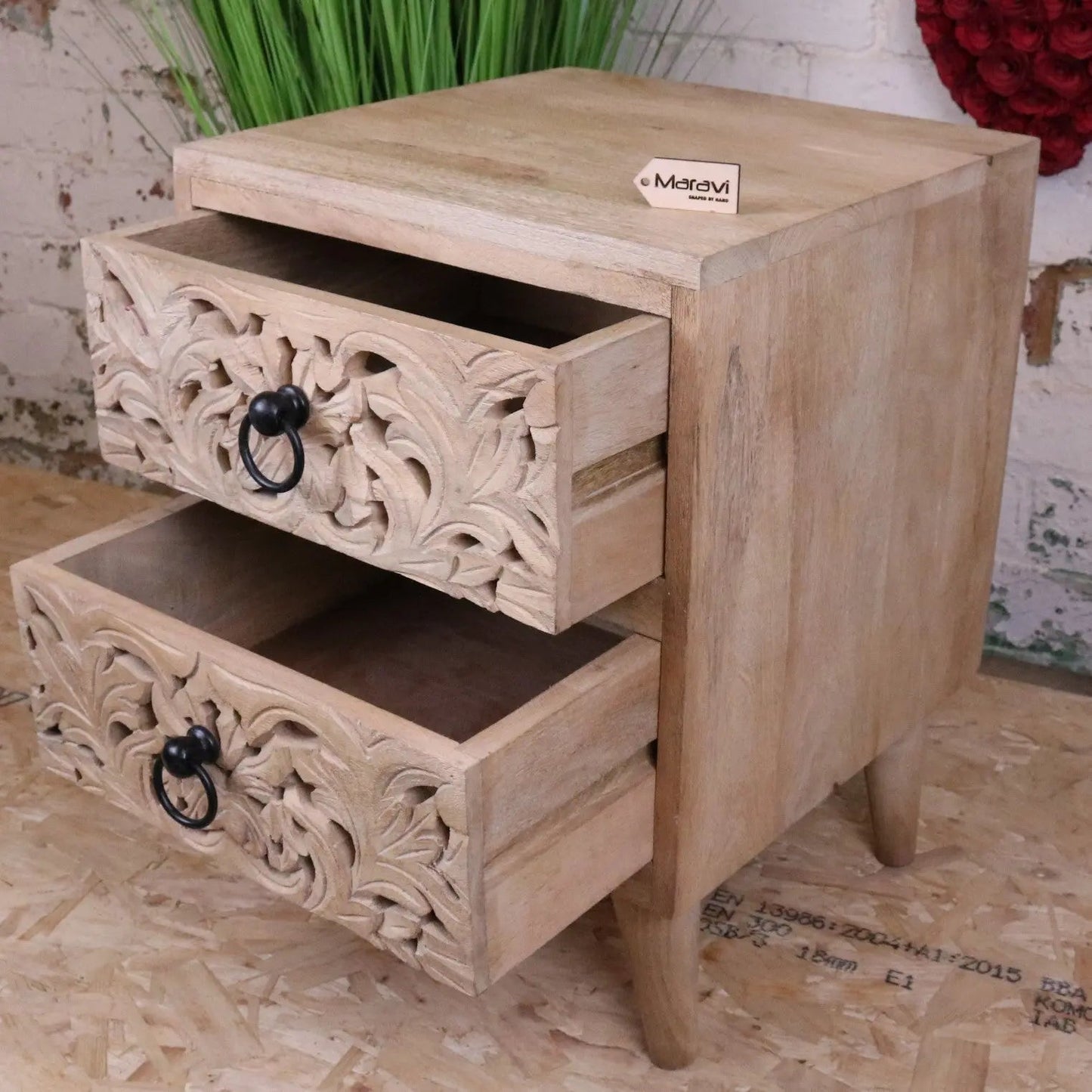 Tanura Mango Wood Bedside Cabinet 2 Drawers