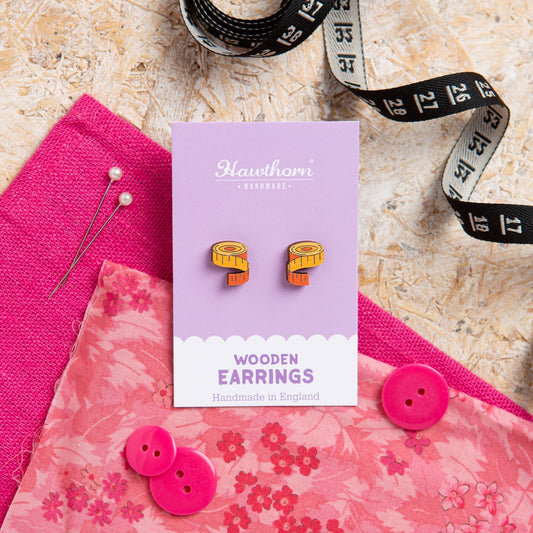 Tape Measure Wooden Earrings  - Sewing Gift